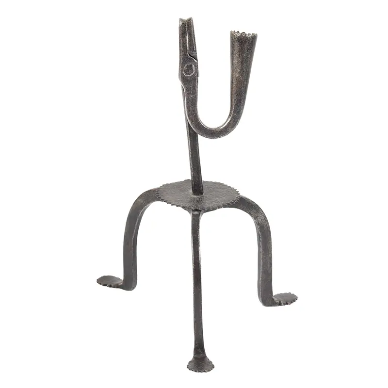 Tripod Base Rushlight Holder with Serrated Candle Cup Counterweight