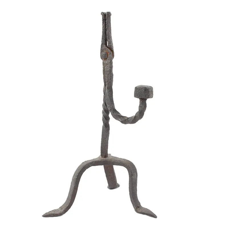 Twisted Stem Rushlight Holder with Candle Counterweight, Probably England