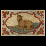 346-56_Hooked Rug, Recumbant Lamb, Frost Pattern