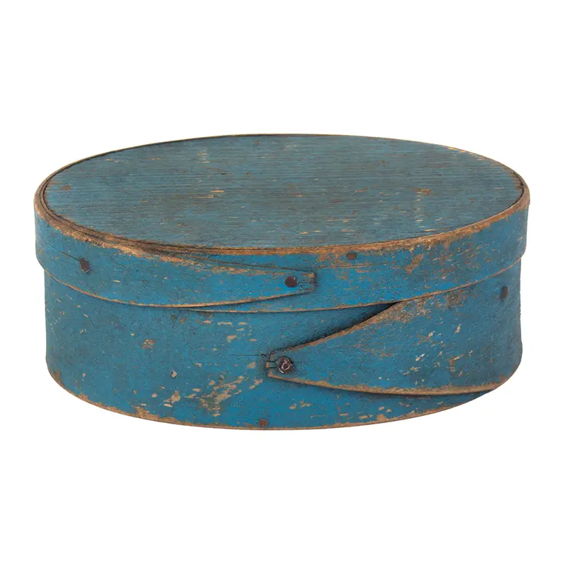 Small Bentwood Oval Pantry Box in Original Blue Paint, Tack & Peg Joinery