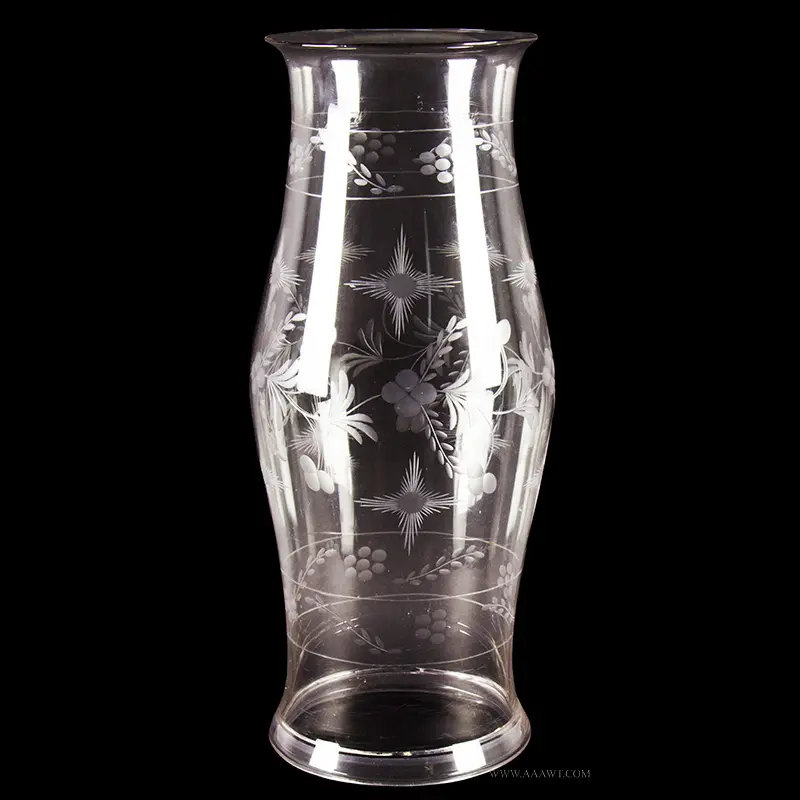A Fine Blown and Engraved Hurricane Shade, Colorless Glass Candle Shade