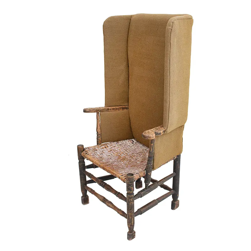 Homespun-Upholstered Painted Make-Do Wingchair, Fireside Chair
