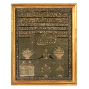 Green Linen Sampler, Wrought by Dolly Hawks, Aged 8 Years, 1803 Inventory Thumbnail