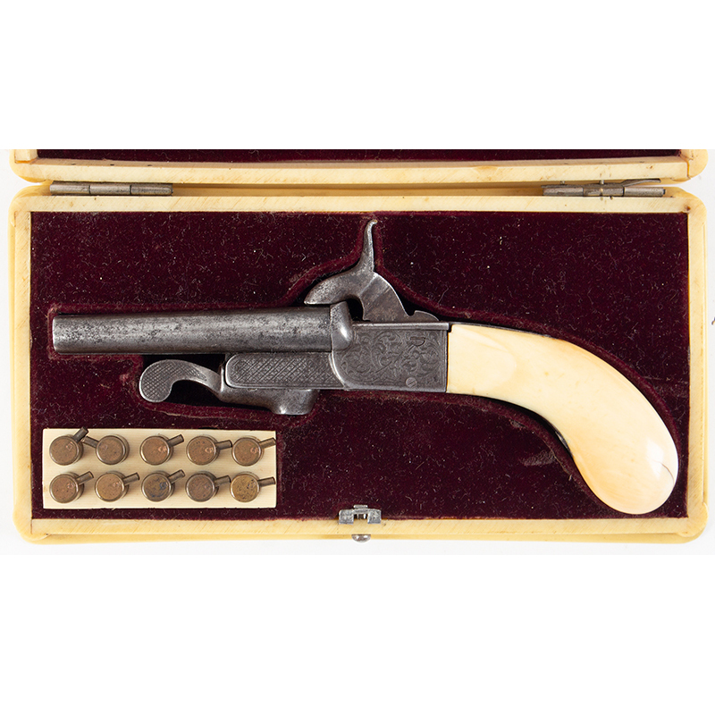Cased French Miniature Double-Barrel “Boudoir” Pinfire Pistol with Cartridges Inventory Thumbnail