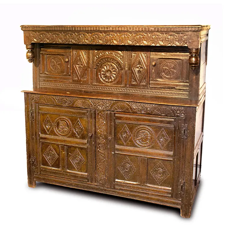 Exceptional Carved Oak Court Cupboard, Northern England