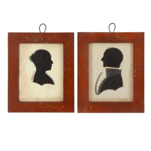 Pair of American Hollow-Cut Silhouettes in Red Painted Frames Inventory Thumbnail