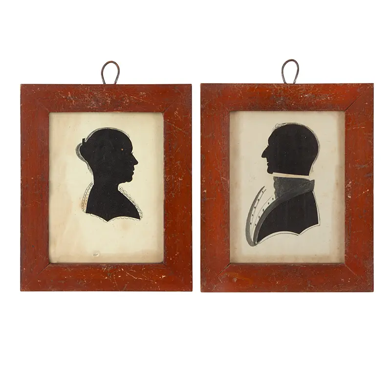 Pair of American Hollow-Cut Silhouettes in Red Painted Frames