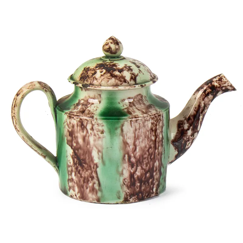 Drum-Shaped Whieldon-Type Creamware Teapot, Staffordshire