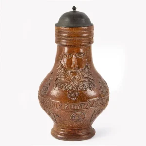 A Small German Stoneware Bellarmine/Bartmann Krug Mug with Pewter Lid Inventory Thumbnail
