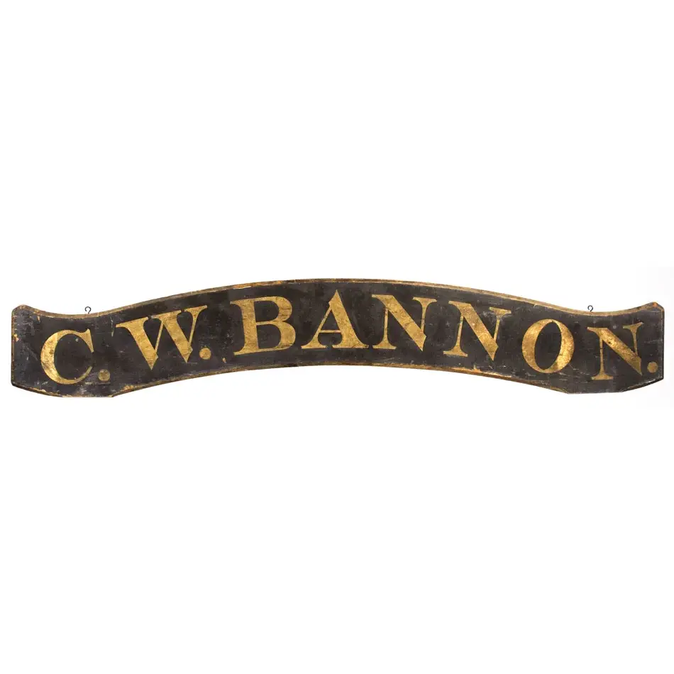 Antique Trade Sign, Unusual Arched Banner with Serpentine Terminals