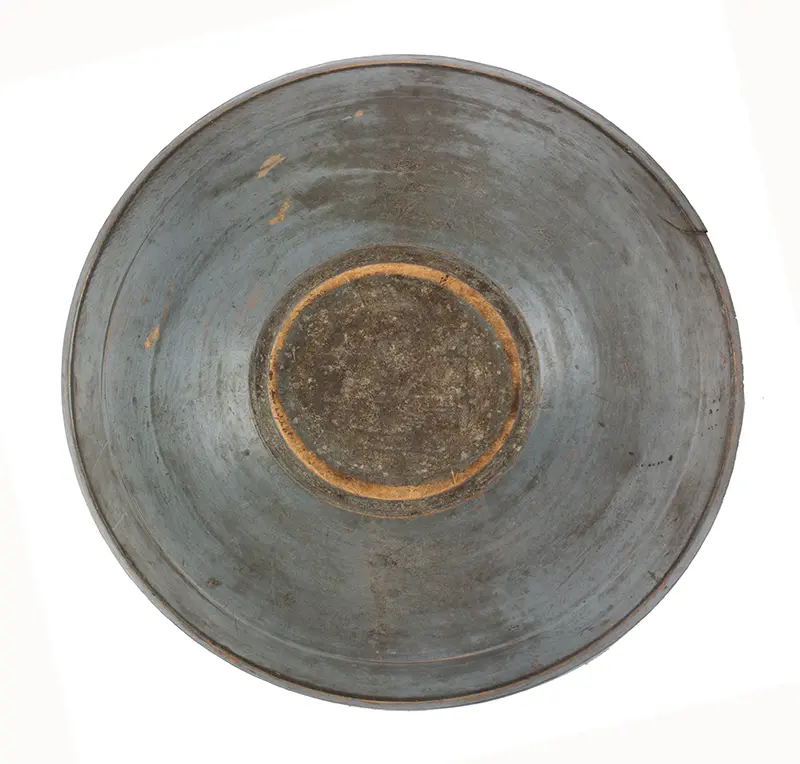 Antique Treen Bowl, Beehive Turned, Painted Soft Gray